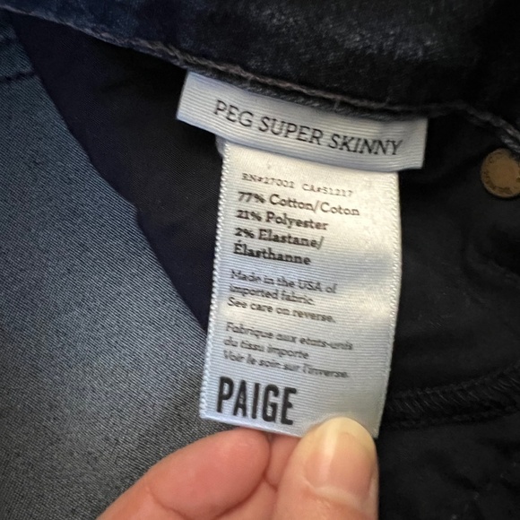 Paige Peg Super Skinny Dark Wash Raw Hem Sz 27 - Picture 5 of 11